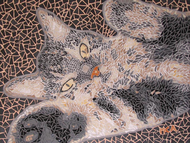 portrait de mon chat Leon en mosaique d'aprs une photo