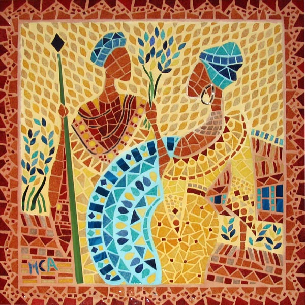 couple africain stylise en mosaique